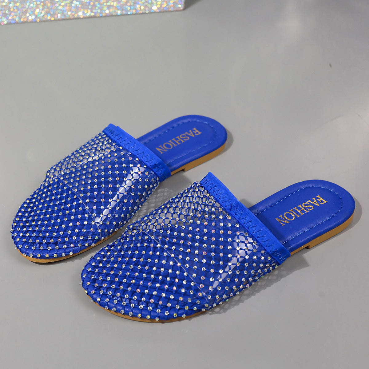 Hollow-toe Transparent Hollow Sandals With Rhinestones Summer Fashion Outdoor Slippers Flat Shoes For Women